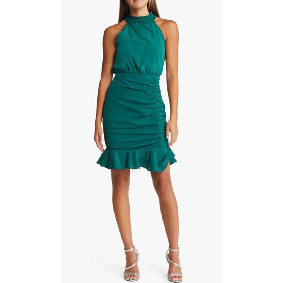 Area Stars Dresses & Skirts - Area Stars Halter Neck Ruched Mini Dress in Green Size M